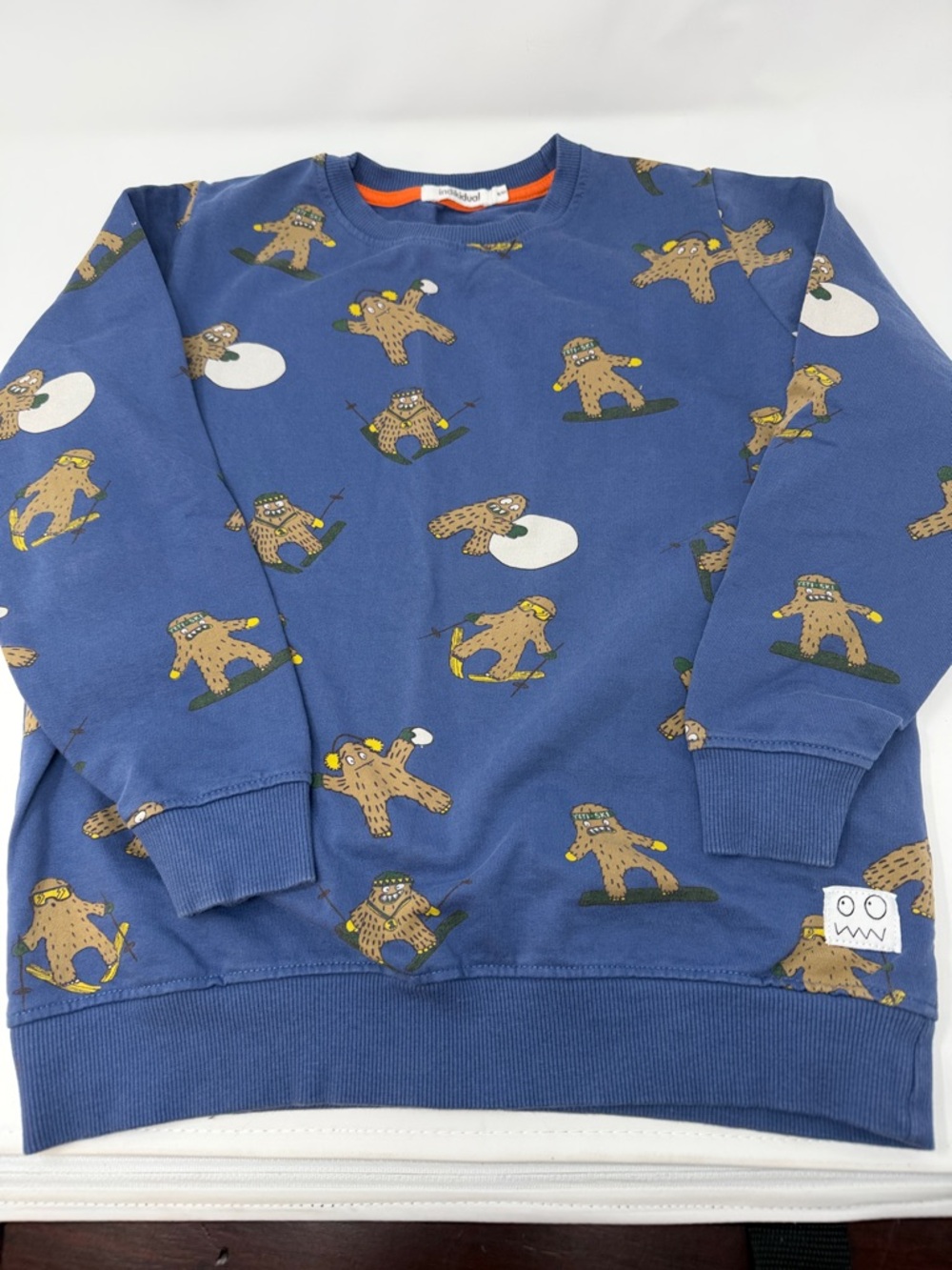 Indikidual Blue Crewneck with Orange Trim and Yellow Accent size 8